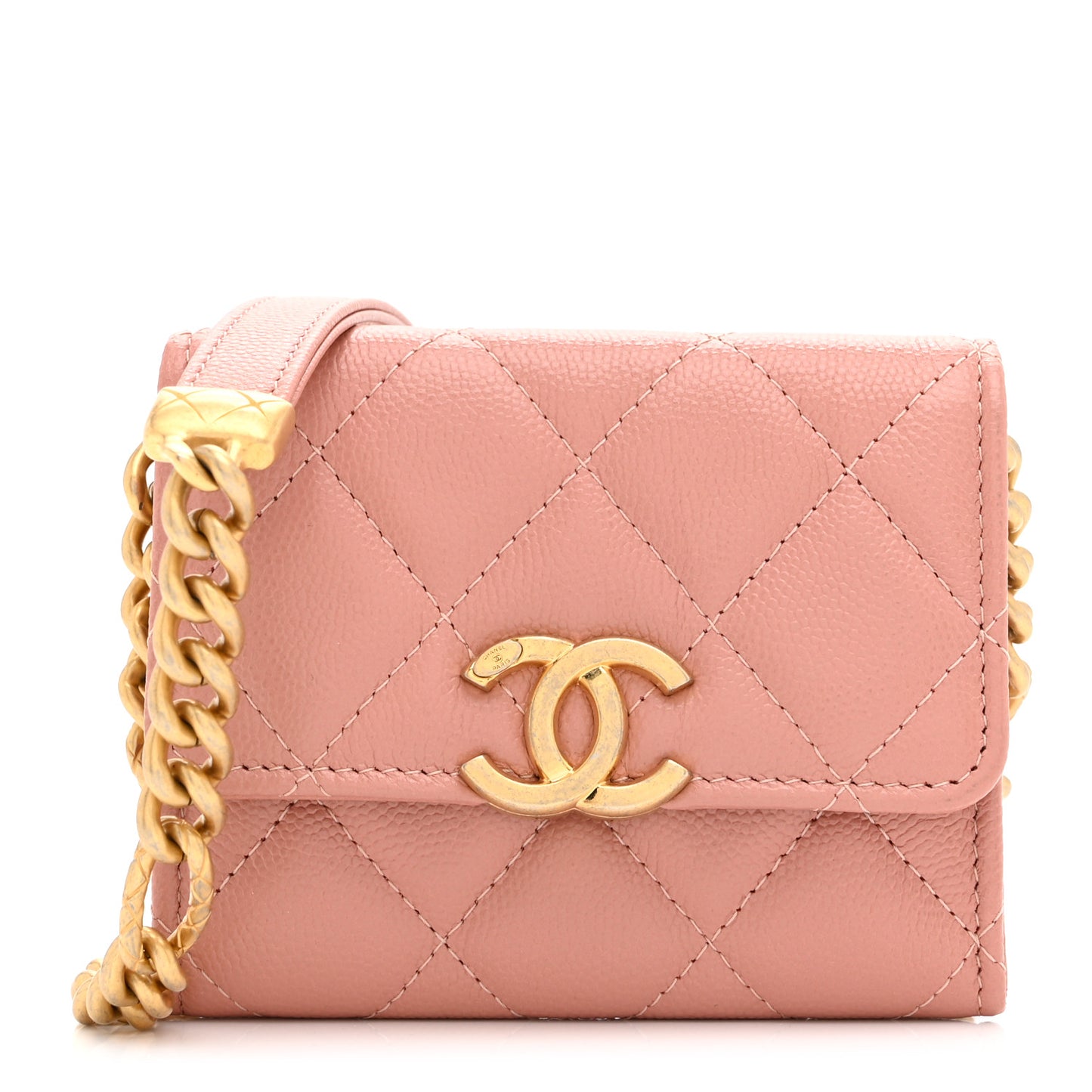 Caviar Quilted Bracelet On Chain Clutch Pink