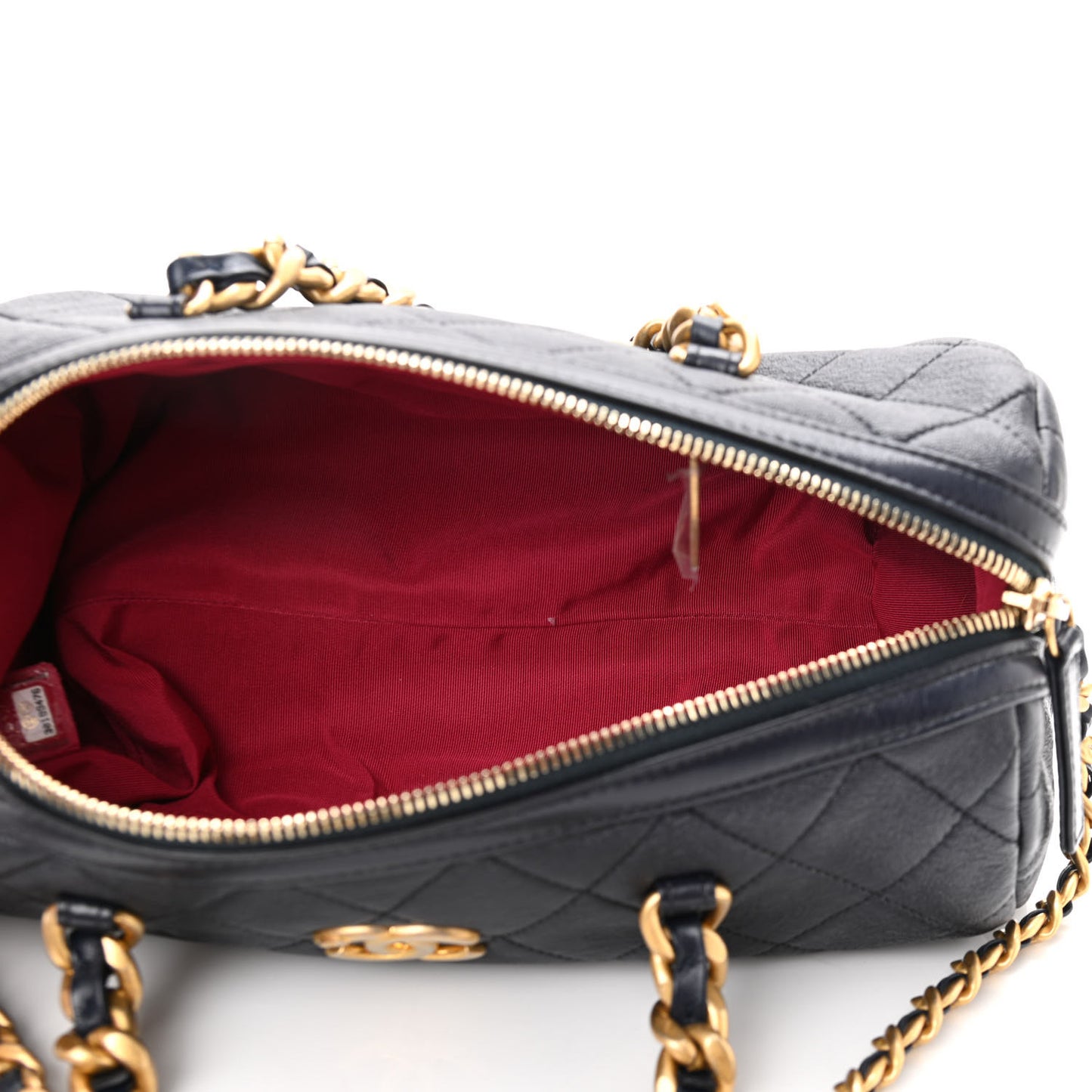 Shiny Lambskin Quilted Fashion Therapy Bowling Bag Navy