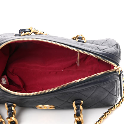 Chanel Shiny Lambskin Quilted Fashion Therapy Bowling Bag Navy 4 of 10