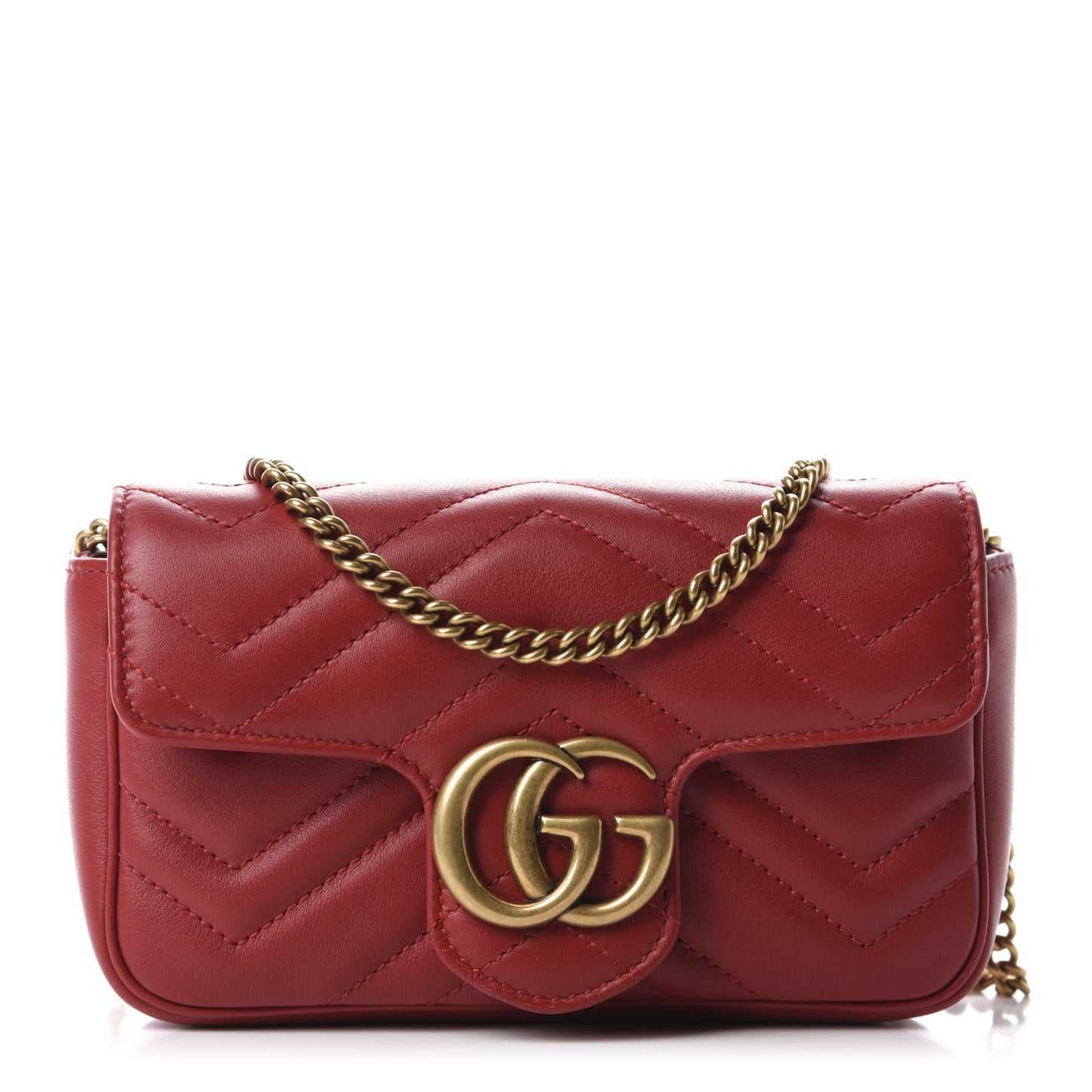 Calfskin Matelasse Super Mini GG Marmont Shoulder Bag Hibiscus Red
