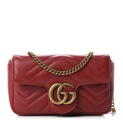 Gucci Calfskin Matelasse Super Mini GG Marmont Shoulder Bag Hibiscus Red 1 of 10