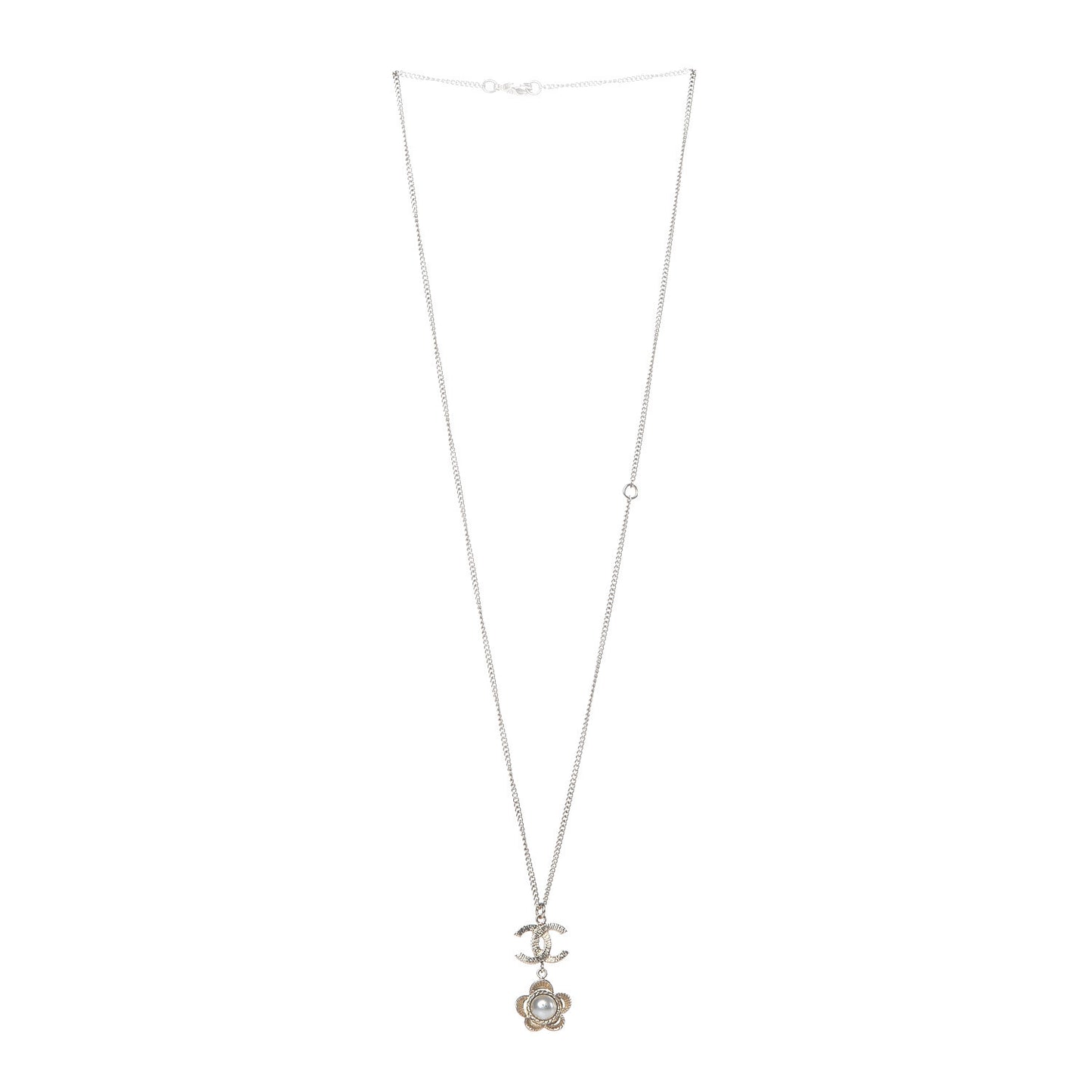 Pearl CC Camellia Pendant Necklace Gold