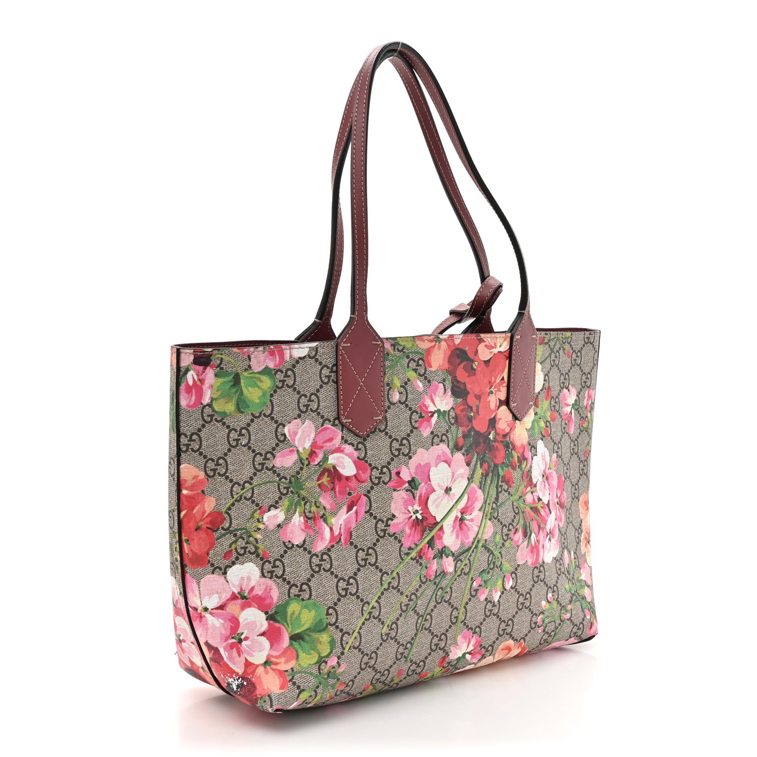 Gucci GG Supreme Monogram Blooms Small Reversible Tote Beige Multicolor Dry Rose 4 of 24