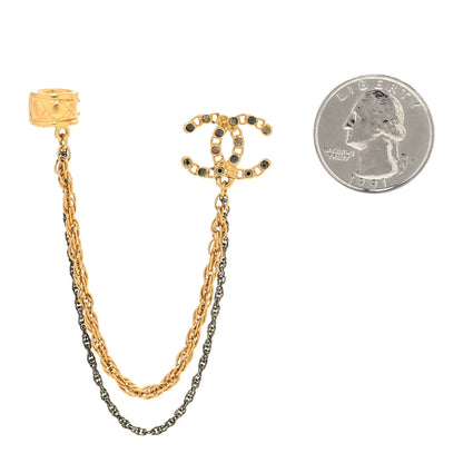 Chanel Crystal CC Chain Cuff Single Earring Gold Silver 2 of 4