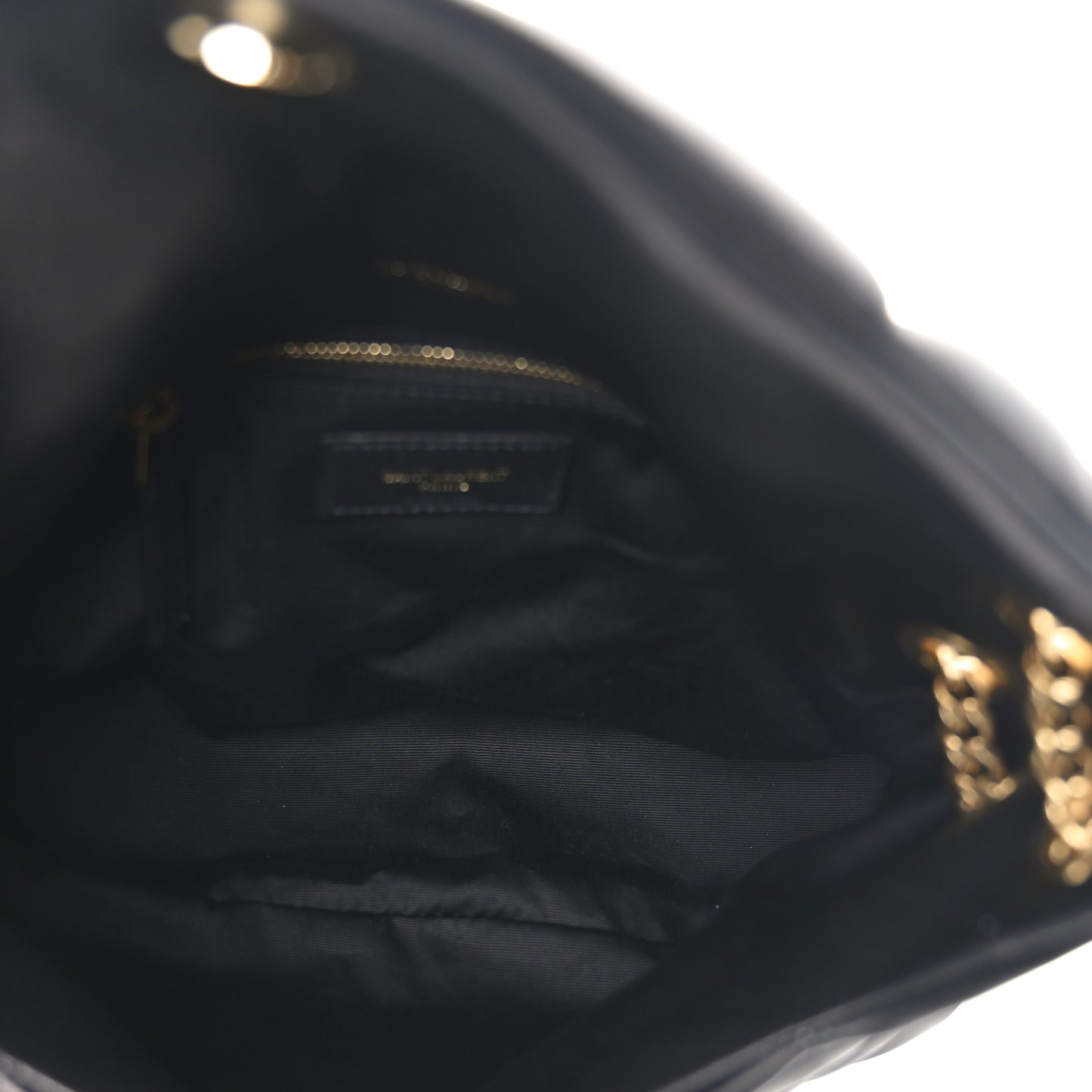 Lambskin Quilted Tri-Metal Small Loulou Puffer Monogram Chain Satchel  Black