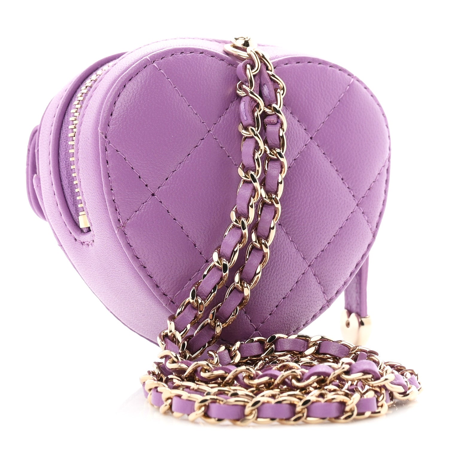Chanel Lambskin Quilted CC In Love Heart Waist Belt Bag With Chain Purple 3 of 11