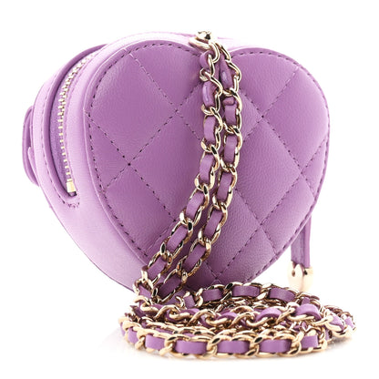 Chanel Lambskin Quilted CC In Love Heart Waist Belt Bag With Chain Purple 3 of 11