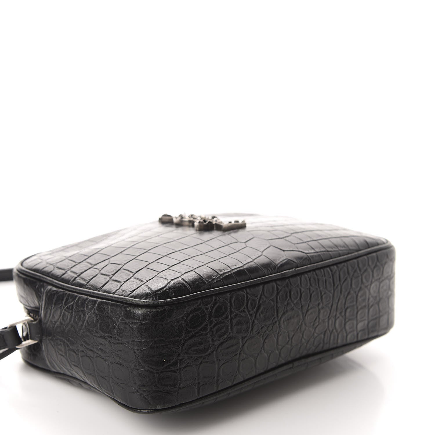 Saint Laurent Calfskin Crocodile Embossed Monogram Lou Camera Bag Black 4 of 11