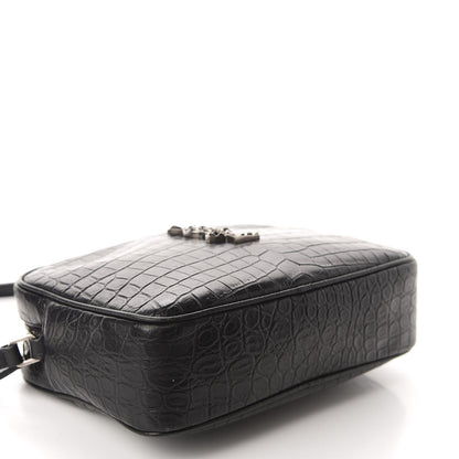 Saint Laurent Calfskin Crocodile Embossed Monogram Lou Camera Bag Black 4 of 11