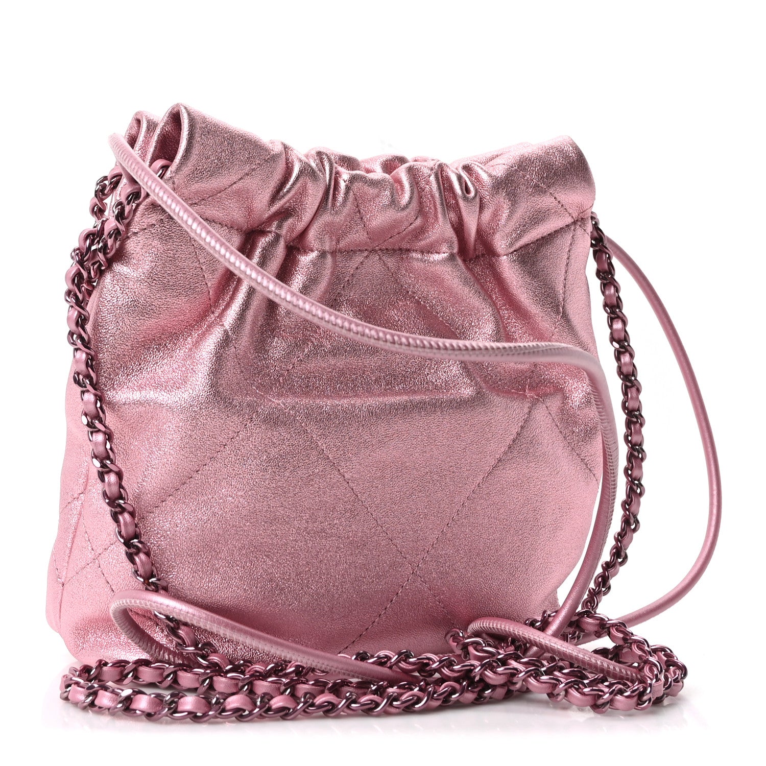 Chanel Metallic Lambskin Lacquered Monochrome Quilted Mini Chanel 22 Pink 2 of 9