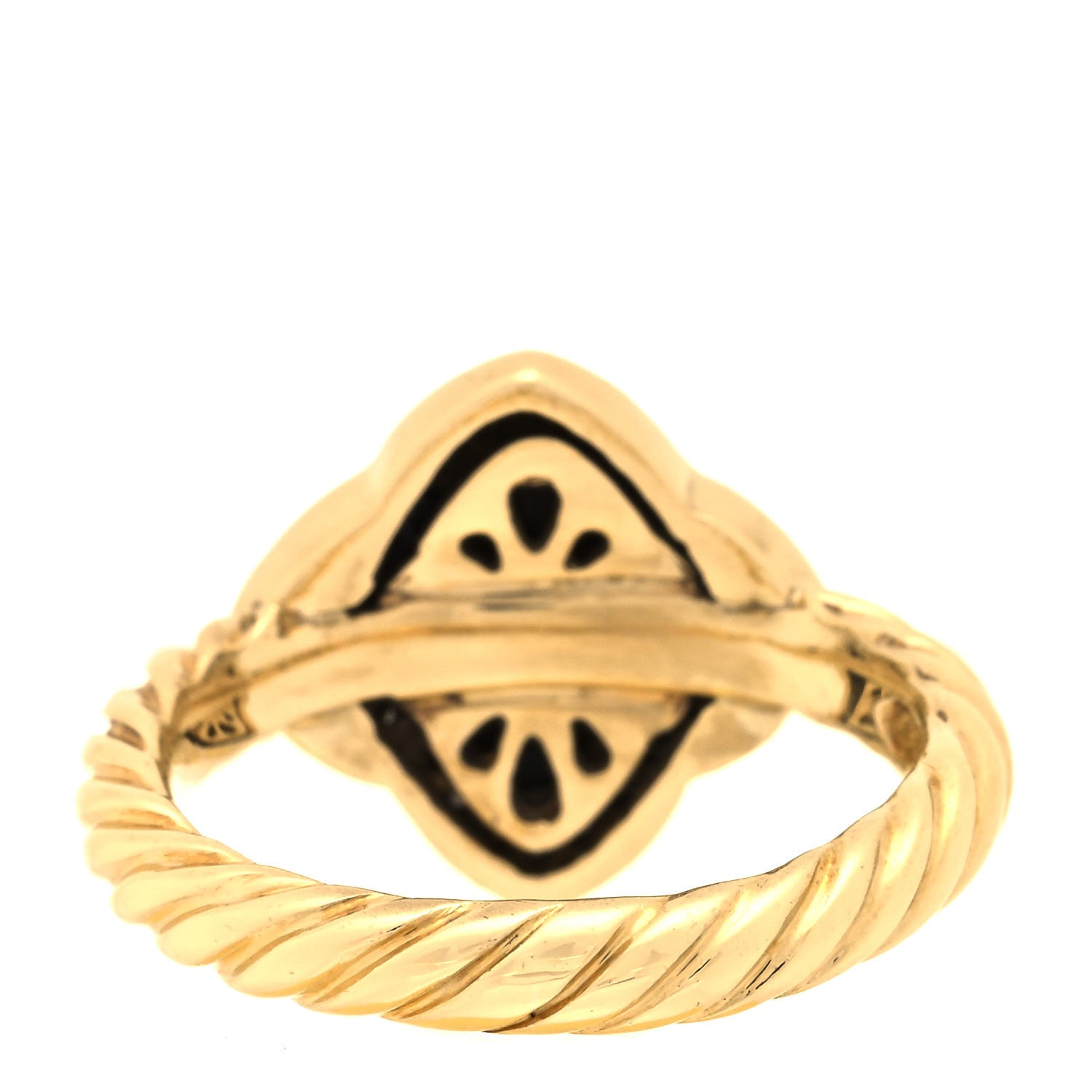 David Yurman 18K Yellow Gold Diamond Black Onyx 14mm Quatrefoil Sculpted Cable Ring 48 4.5 3 of 4