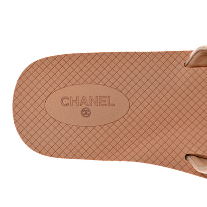 Chanel Fabric Rubber Coco Slides 38 Beige White 8 of 11