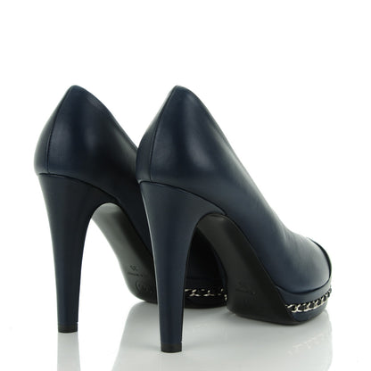 Chanel Calfskin CC Cap Toe Platform Chain Pumps 35 Navy Black 4 of 9