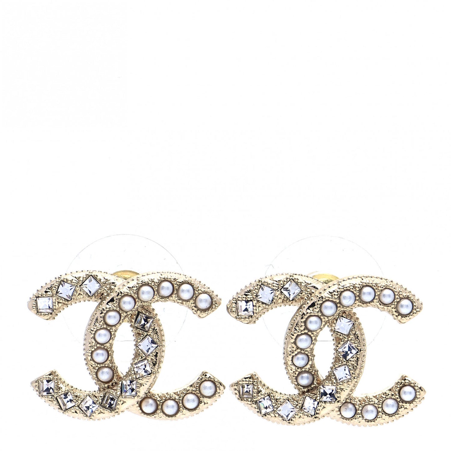 Crystal Pearl CC Earrings Gold