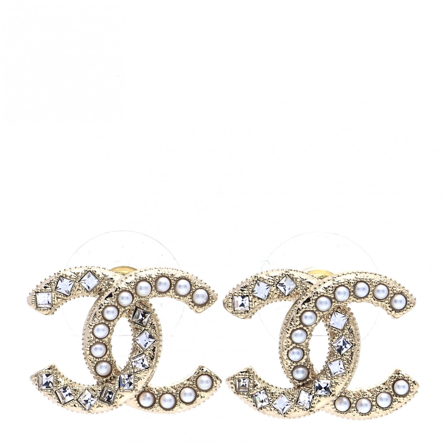 Chanel Crystal Pearl CC Earrings Gold 1 of 5