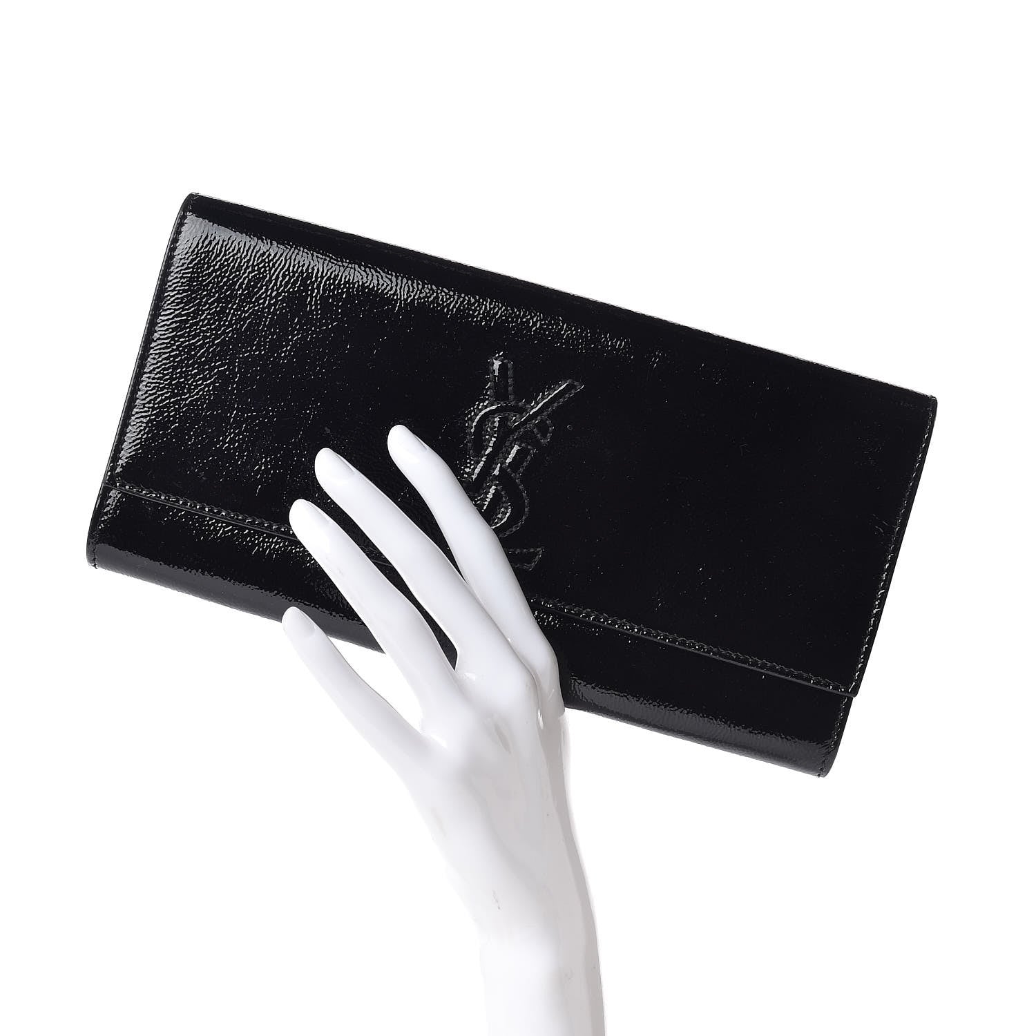 Saint Laurent Textured Patent Monogram Small Belle De Jour Clutch Black 2 of 6