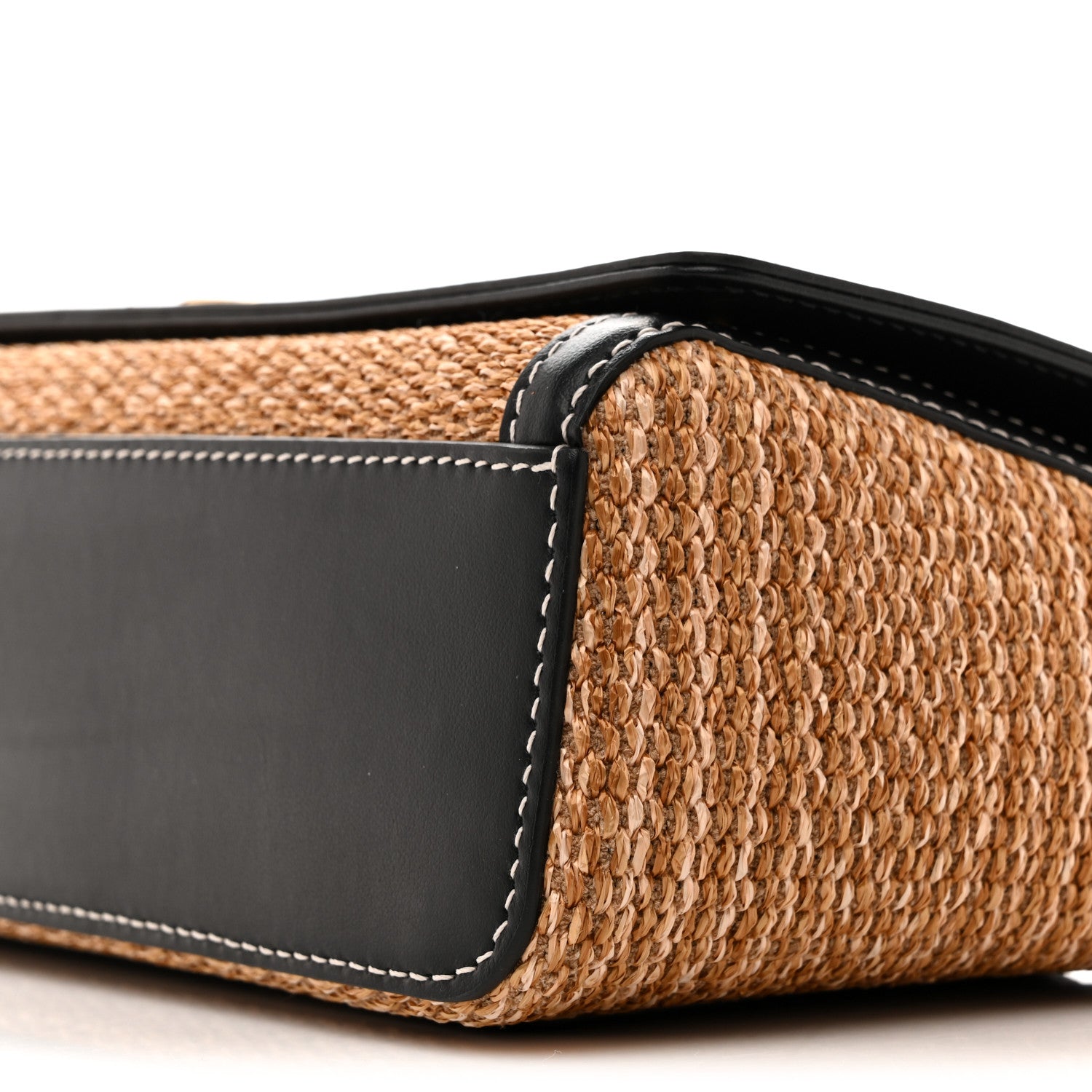Burberry Raffia Calfskin TB Small Note Crossbody Bag Natural Black