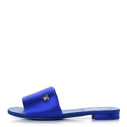 Chanel Satin Mule Sandals 37.5 Blue 1 of 9
