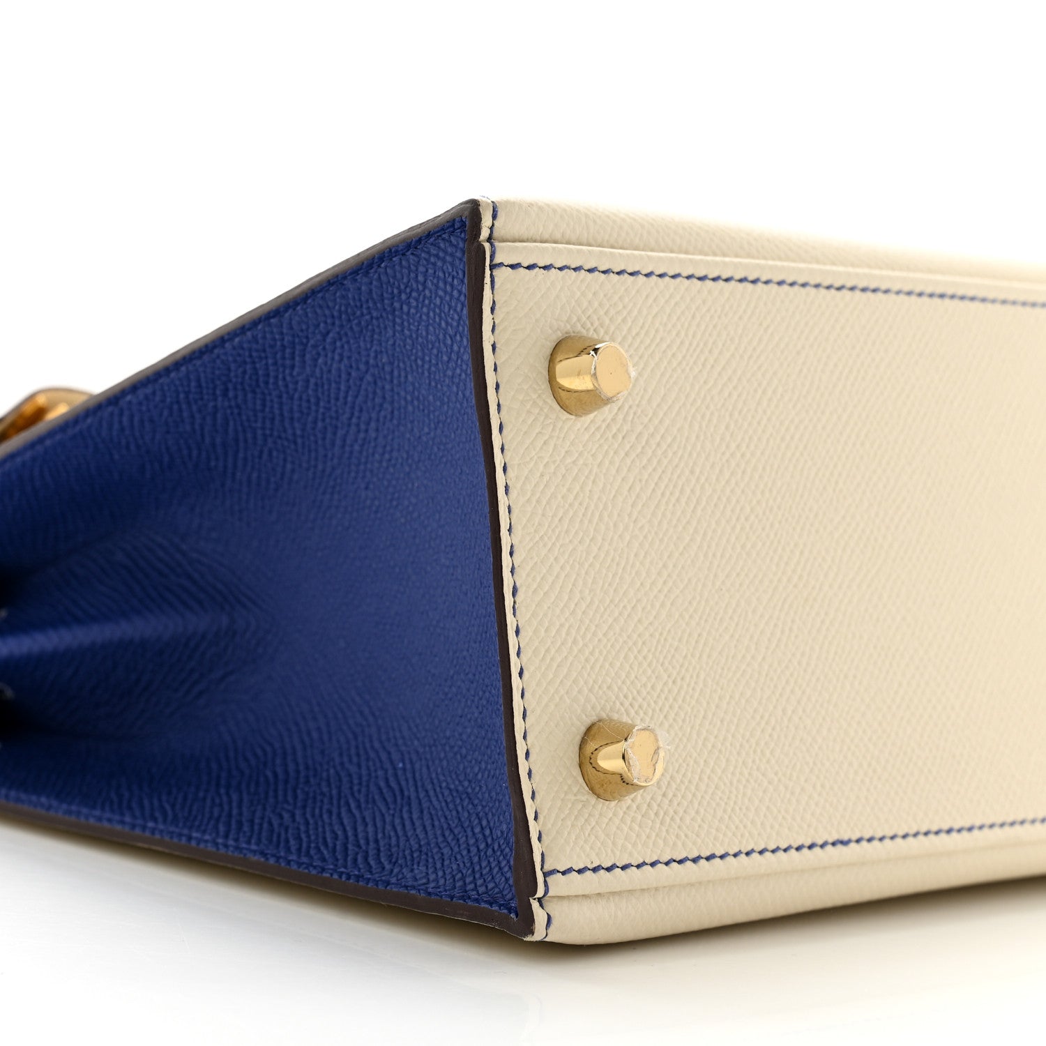 Hermes Epsom Bi-Color Horseshoe Kelly Sellier 25 Craie Bleu Electrique 9 of 13