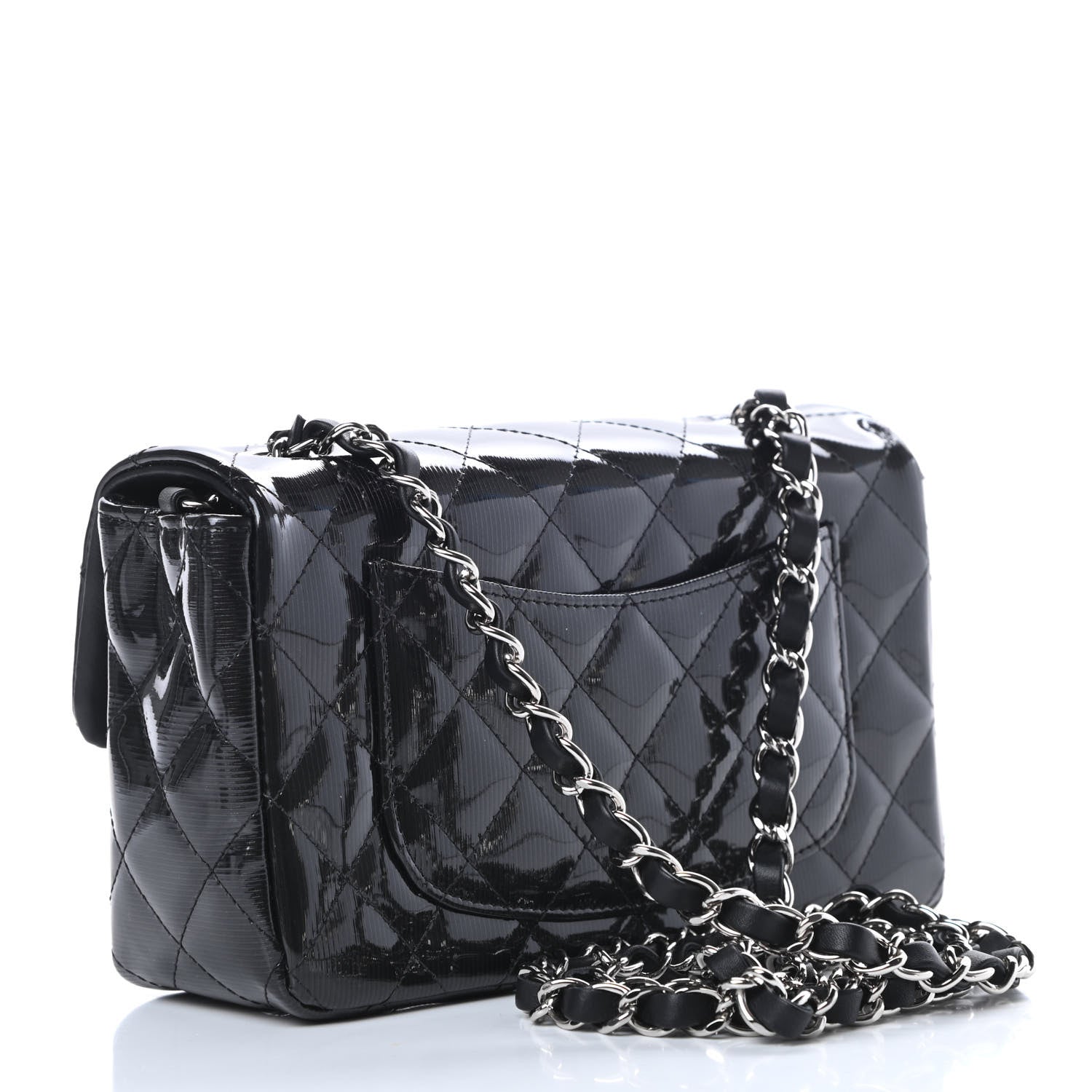 Chanel Striated Patent Calfskin Quilted Mini Rectangular Flap Black 3 of 13