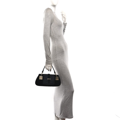 Fendi Suede Zucchino FF Shoulder Bag Black 2 of 10