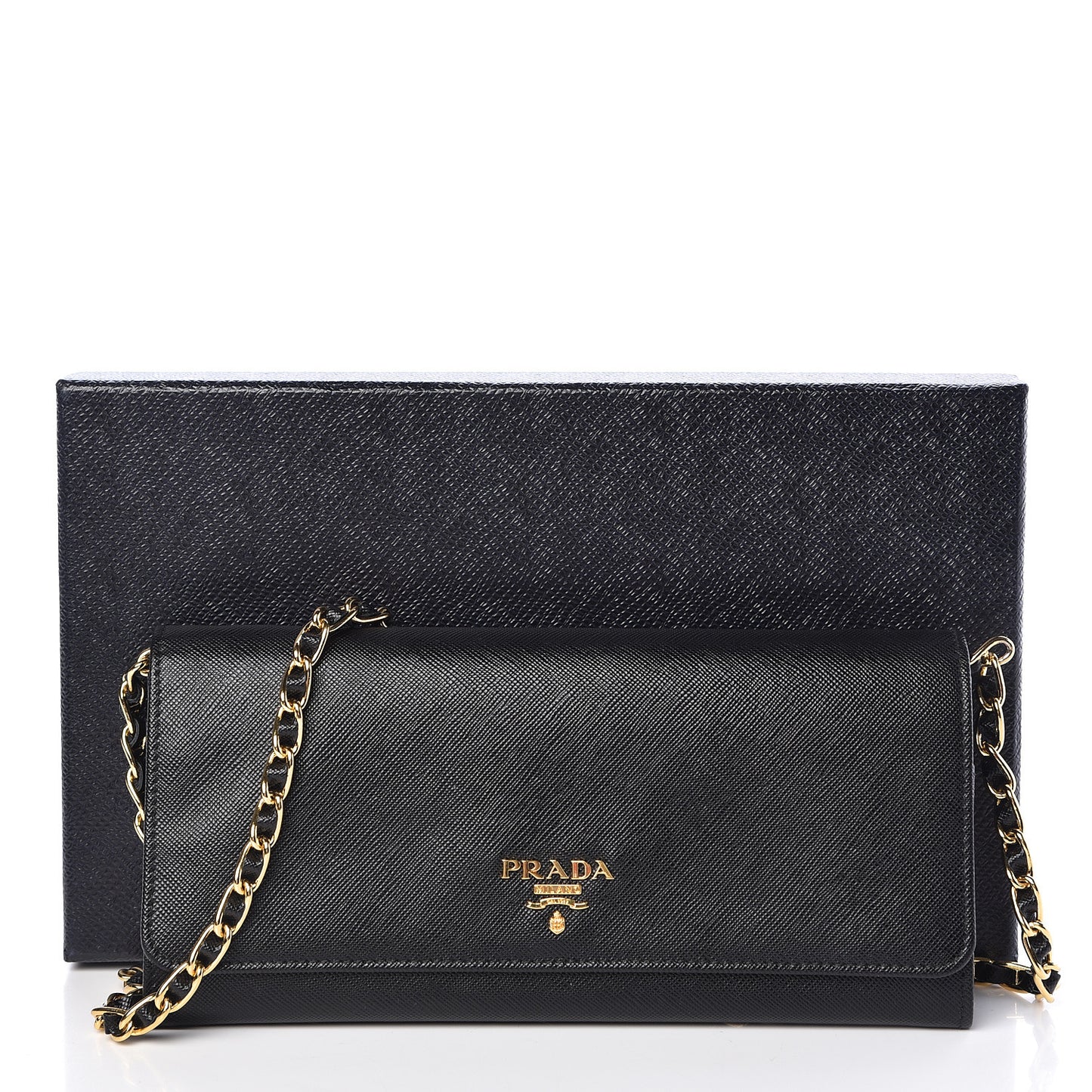 Saffiano Metal Oro Chain Wallet Black