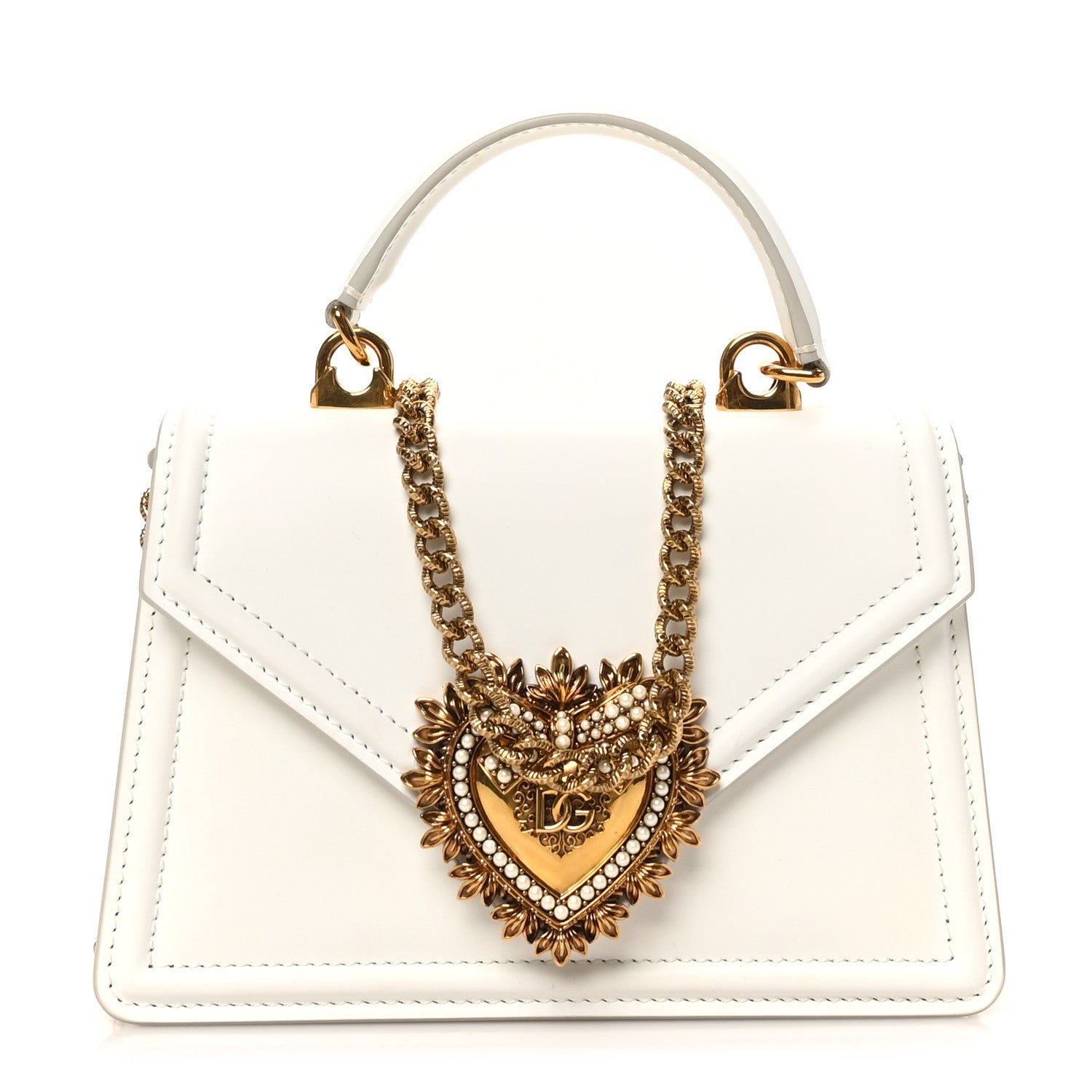 Dolce & Gabbana Smooth Calfskin Small Devotion Envelope Top Handle Bag White 1 of 10