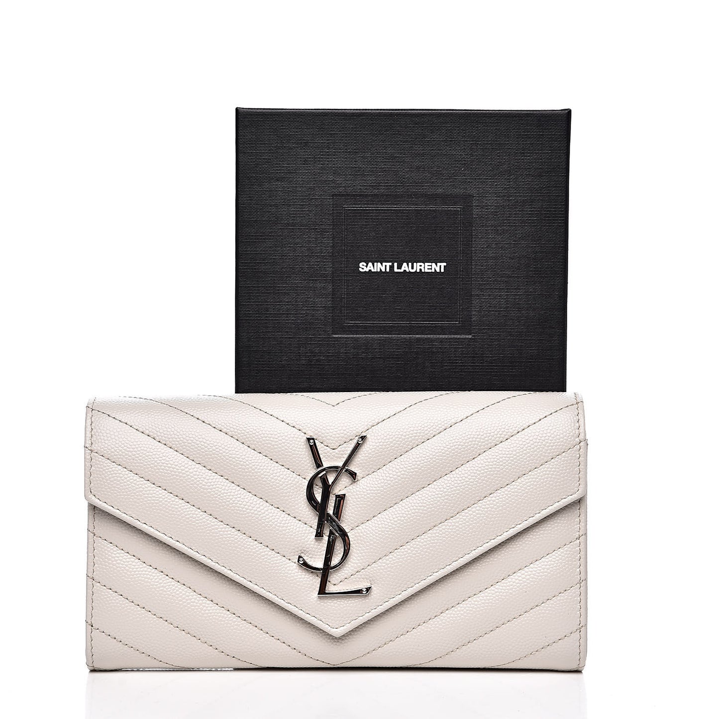 Grain De Poudre Matelasse Chevron Monogram Flap Wallet Icy White