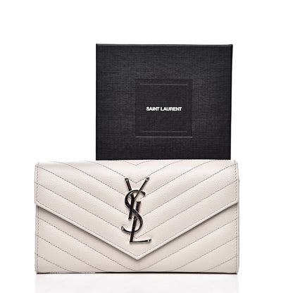 Saint Laurent Grain De Poudre Matelasse Chevron Monogram Flap Wallet Icy White 10 of 10