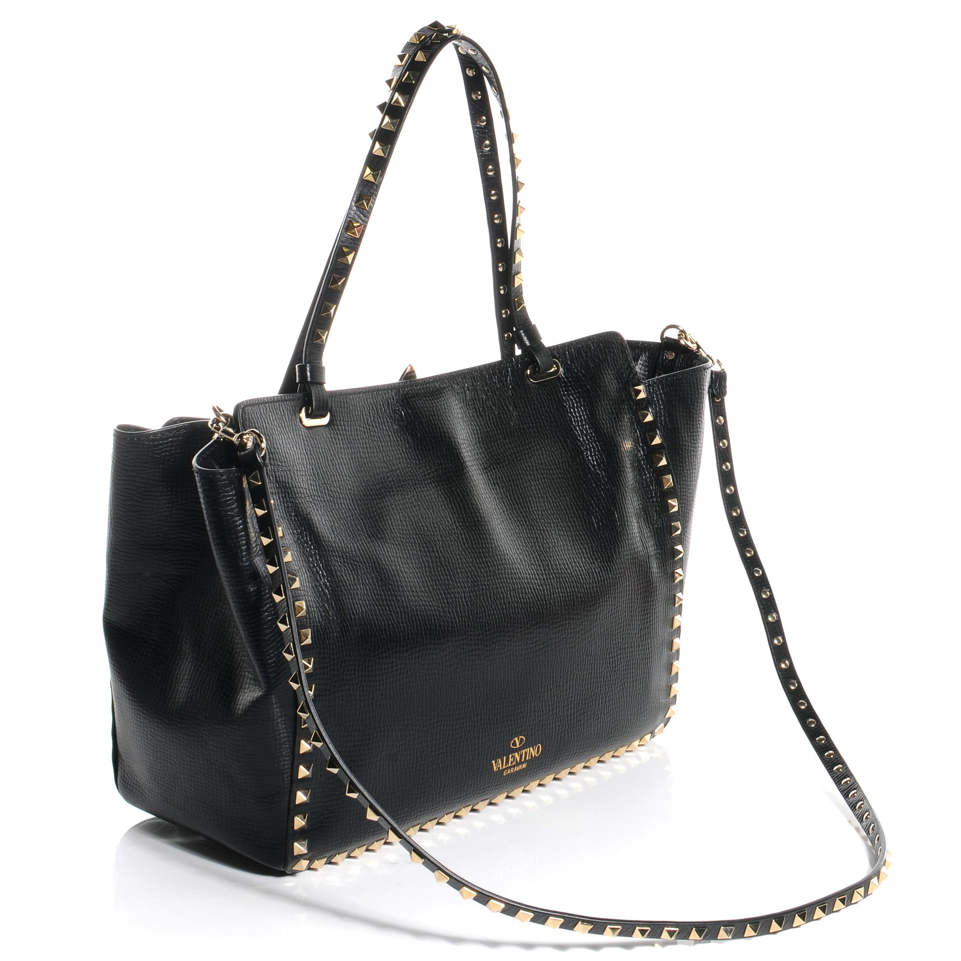 Valentino Garavani Textured Calfskin Medium Rockstud Tote Black 3 of 9