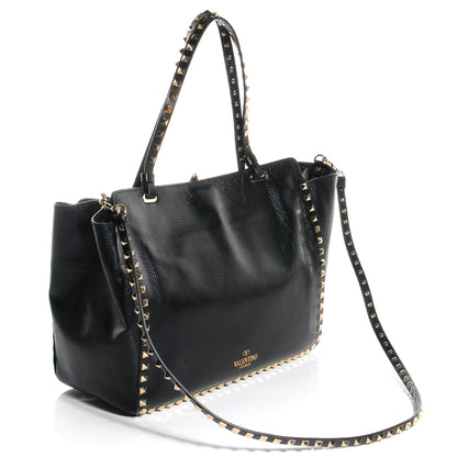 Valentino Garavani Textured Calfskin Medium Rockstud Tote Black 3 of 9
