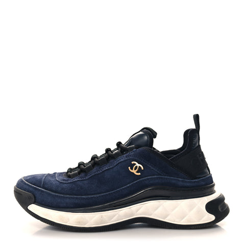 Suede Calfskin CC Sneakers 39 Navy