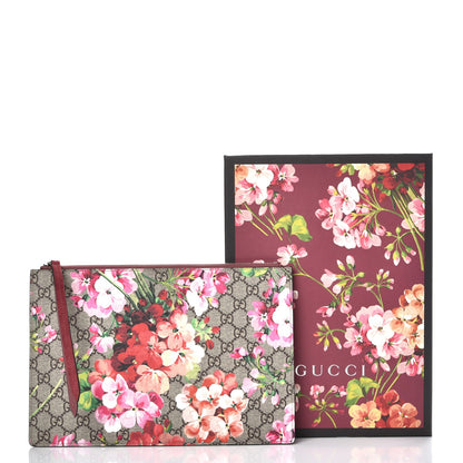 Gucci GG Supreme Monogram Blooms Suede Large Zip Pouch Beige Multicolor Dry Rose 9 of 9