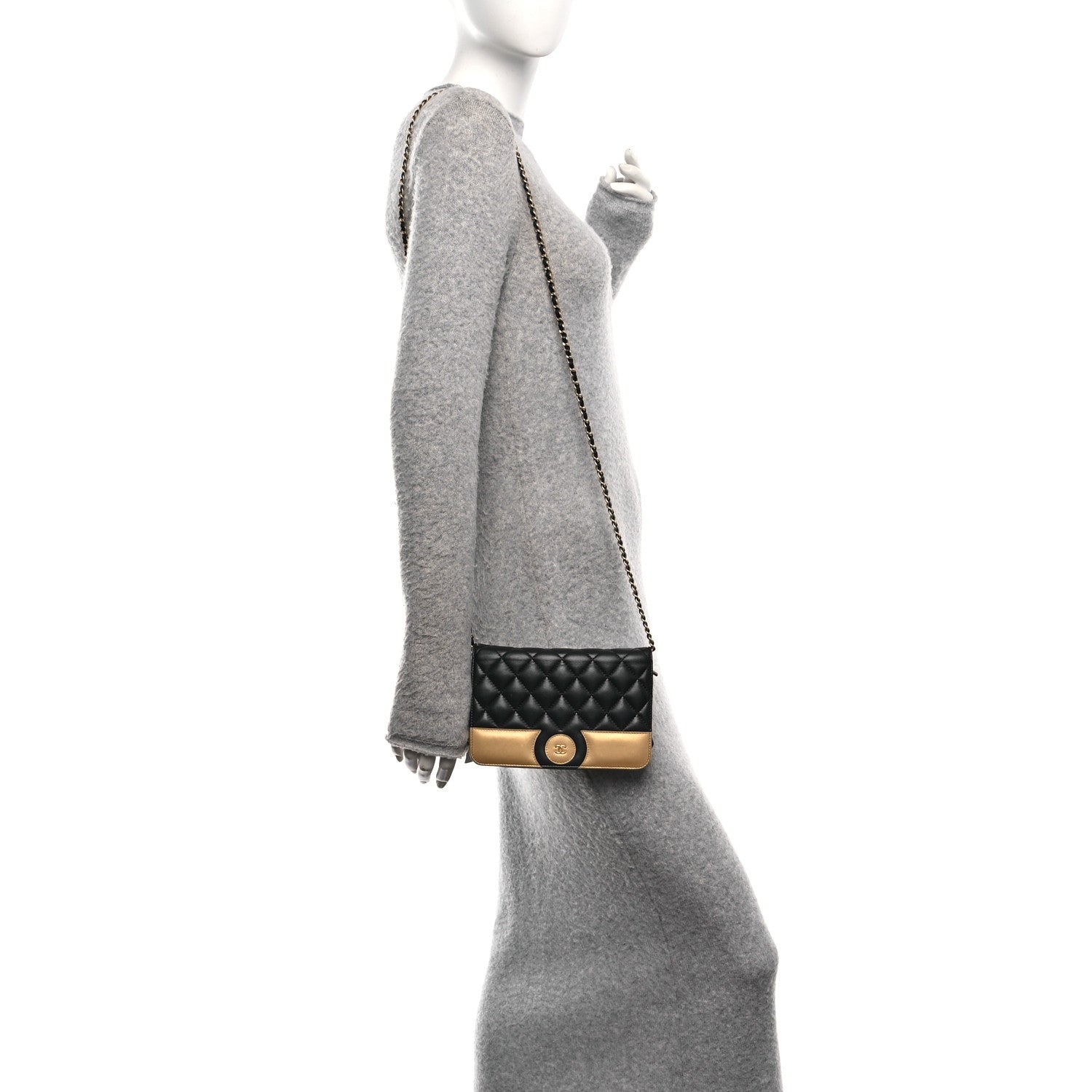 Chanel Lambskin Quilted Wallet On Chain WOC Black Gold 2 of 11