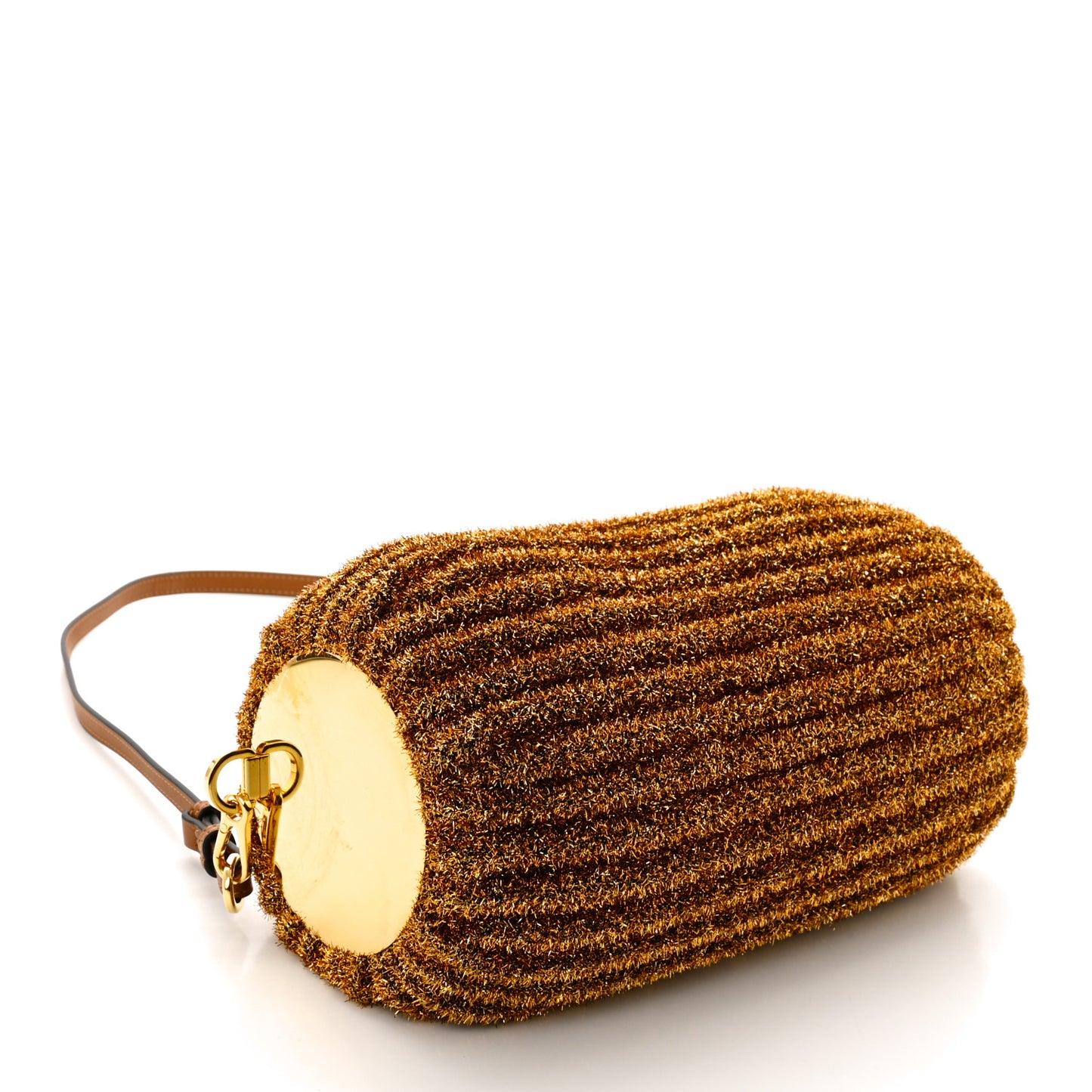 Metallic Lurex Pleated Bracelet Pouch Shoulder Bag Gold