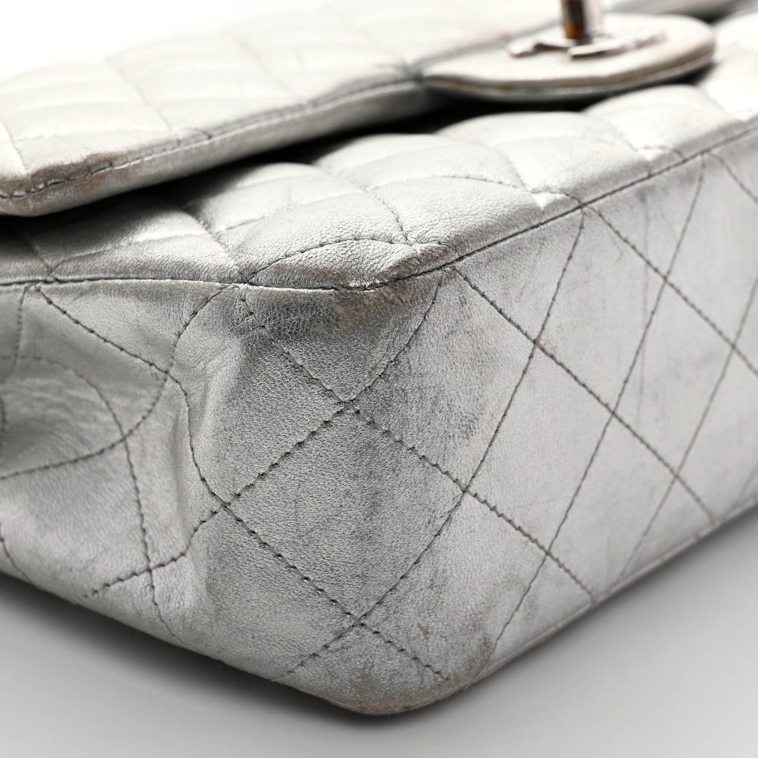 Chanel Metallic Lambskin Quilted Medium Double Flap Silver 9 of 15