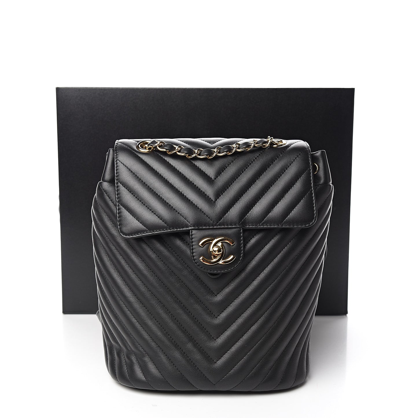 Calfskin Chevron Quilted Small Urban Spirit Backpack Black