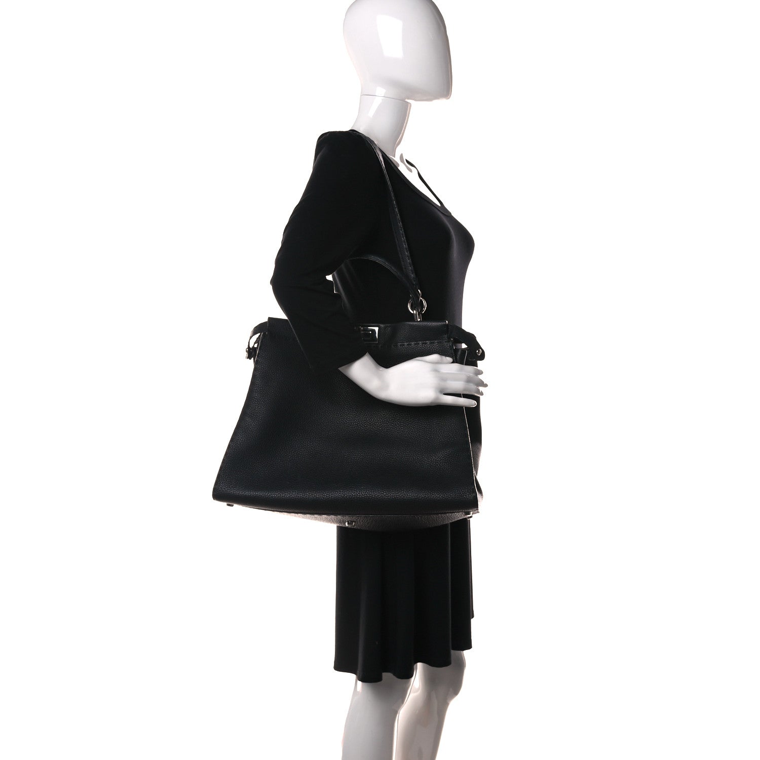 Fendi Cuoio Romano Selleria Large Peekaboo Iconic Satchel Black Moro 2 of 8