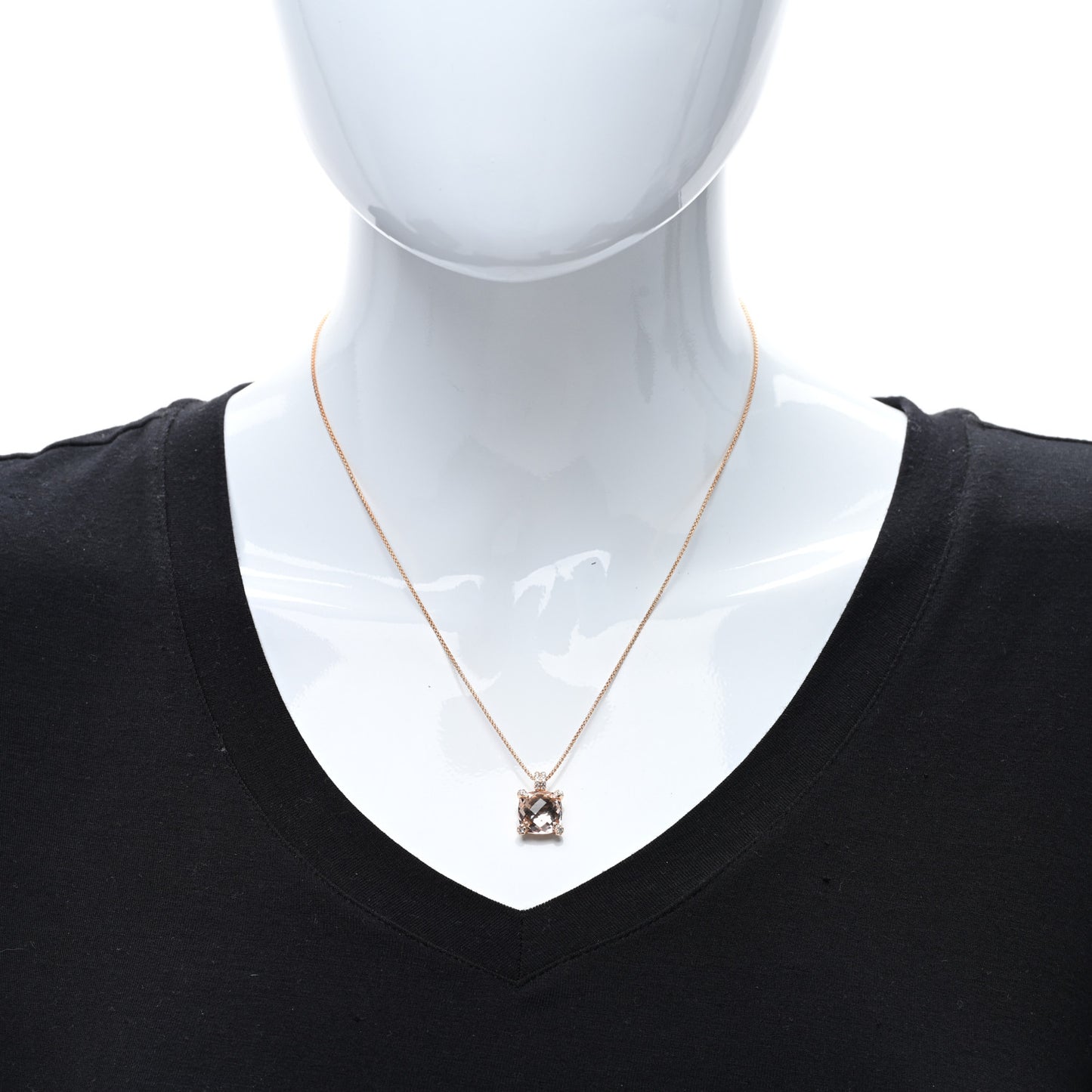 18K Rose Gold Diamond Morganite 11mm Chatelaine Pendant Necklace