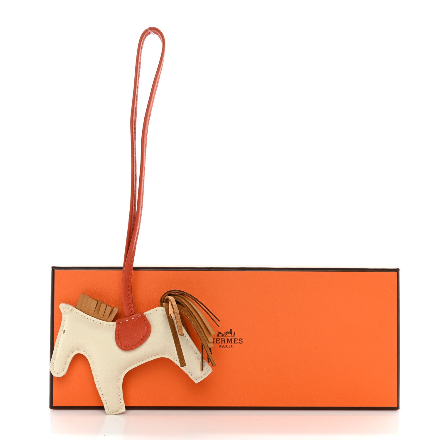 Hermes Milo Lambskin Grigri Rodeo Horse Bag Charm PM Craie Sesame Cornaline 5 of 5