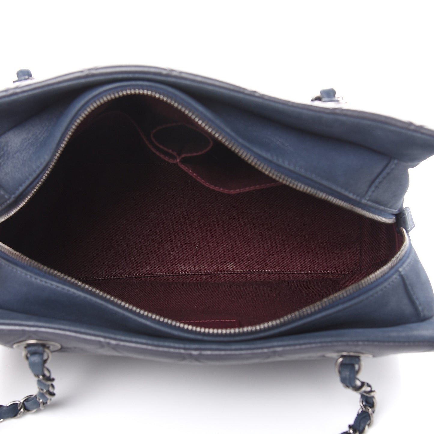 Calfskin Diamond Embossed Large CC Zip Shopping Tote Blue