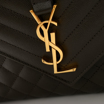 Saint Laurent Grain De Poudre Textured Mixed Matelasse Medium Triquilt Monogram Satchel Vert Fonce 11 of 11