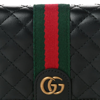 Gucci Calfskin Web Trapuntata GG Marmont Card Case Wallet Black 7 of 10