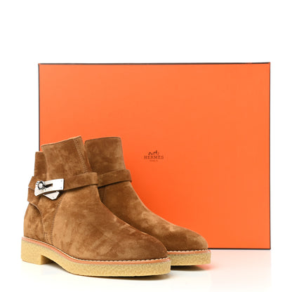 Hermes Velvet Womens Follow Low Boots 35 Brun Fume 9 of 9