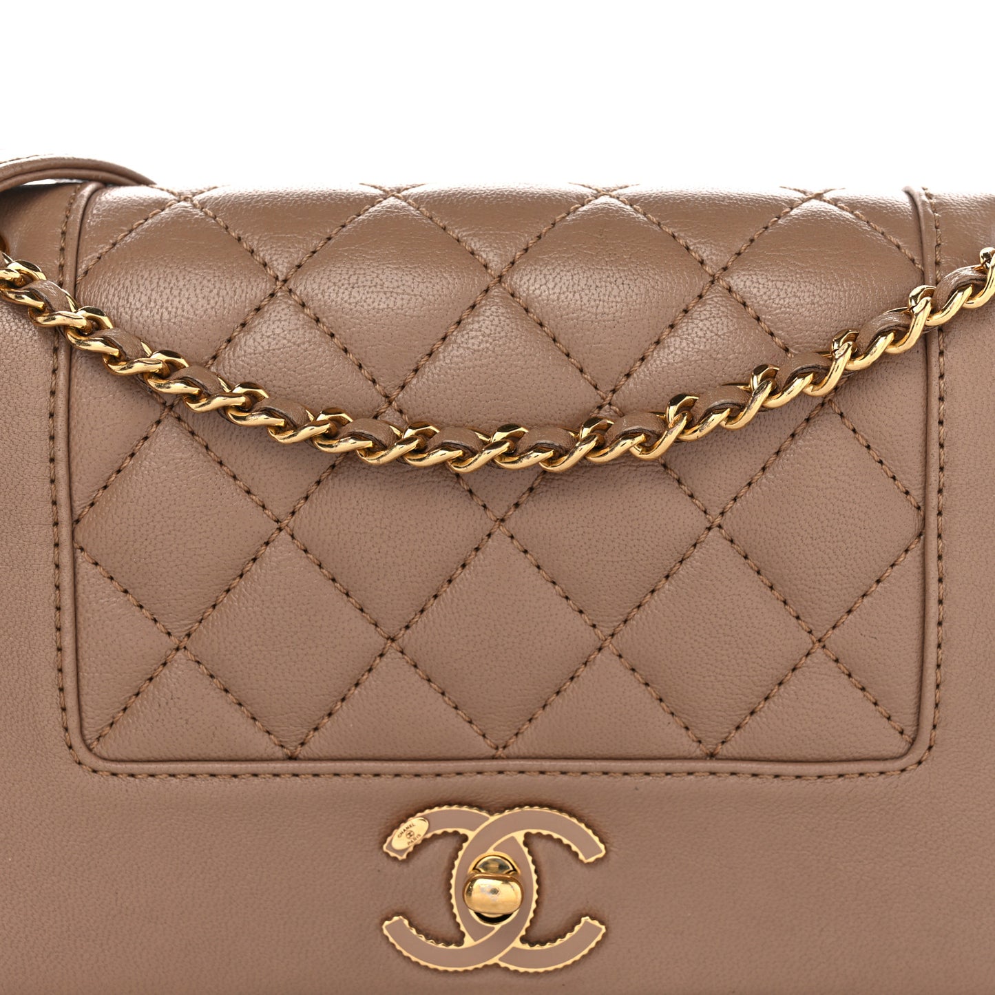 Sheepskin Quilted Small Vintage Mademoiselle Flap Beige