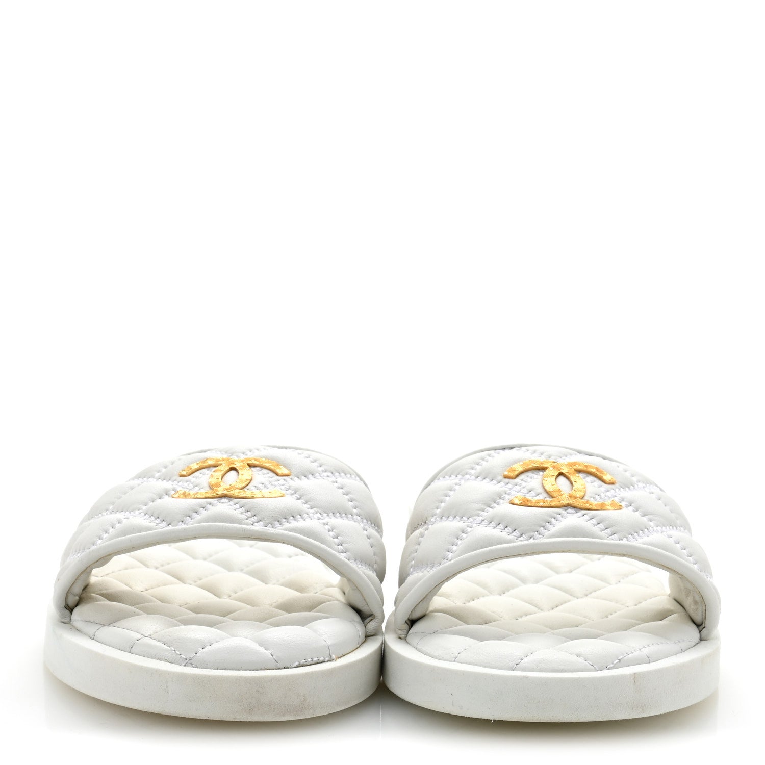 Chanel Lambskin Quilted Textured CC Mules Sandals 40.5 White 3 of 10