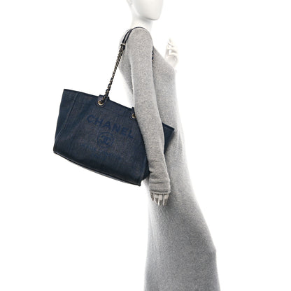 Chanel Mixed Fibers Calfskin Medium Deauville Tote Navy Blue 2 of 11