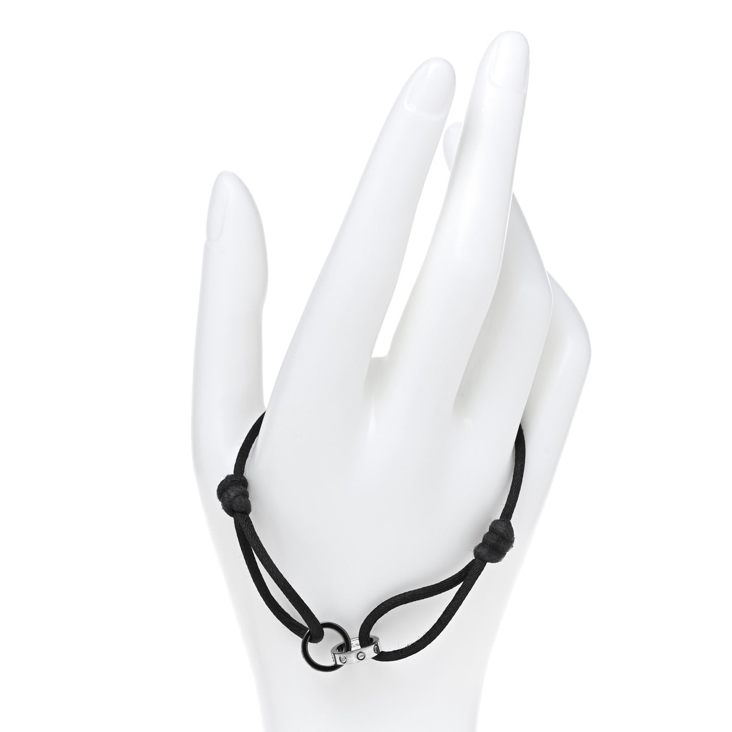 18K White Gold Ceramic 4 Diamond LOVE Cord Bracelet Black