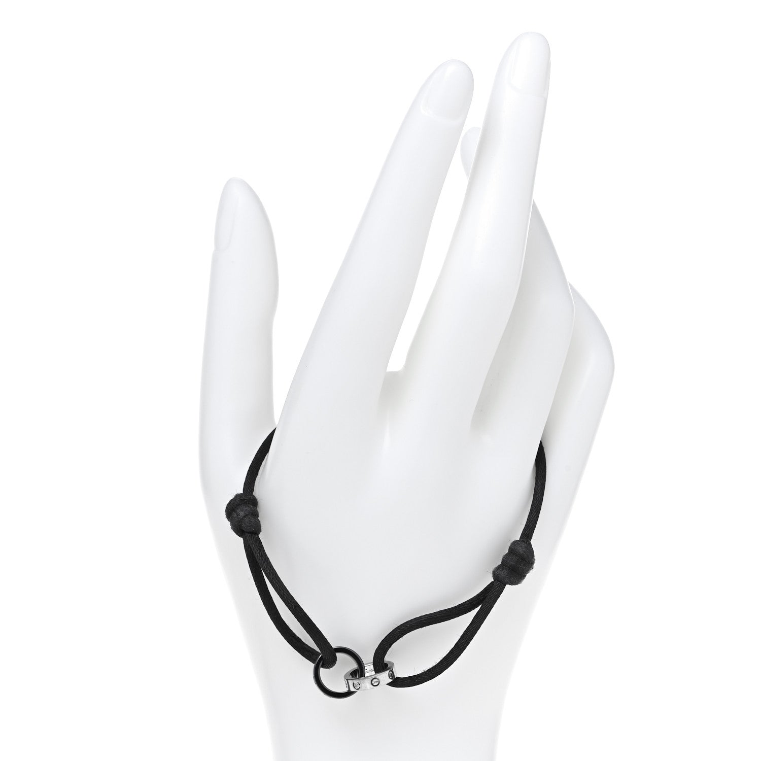 Cartier 18K White Gold Ceramic 4 Diamond LOVE Cord Bracelet Black 2 of 5