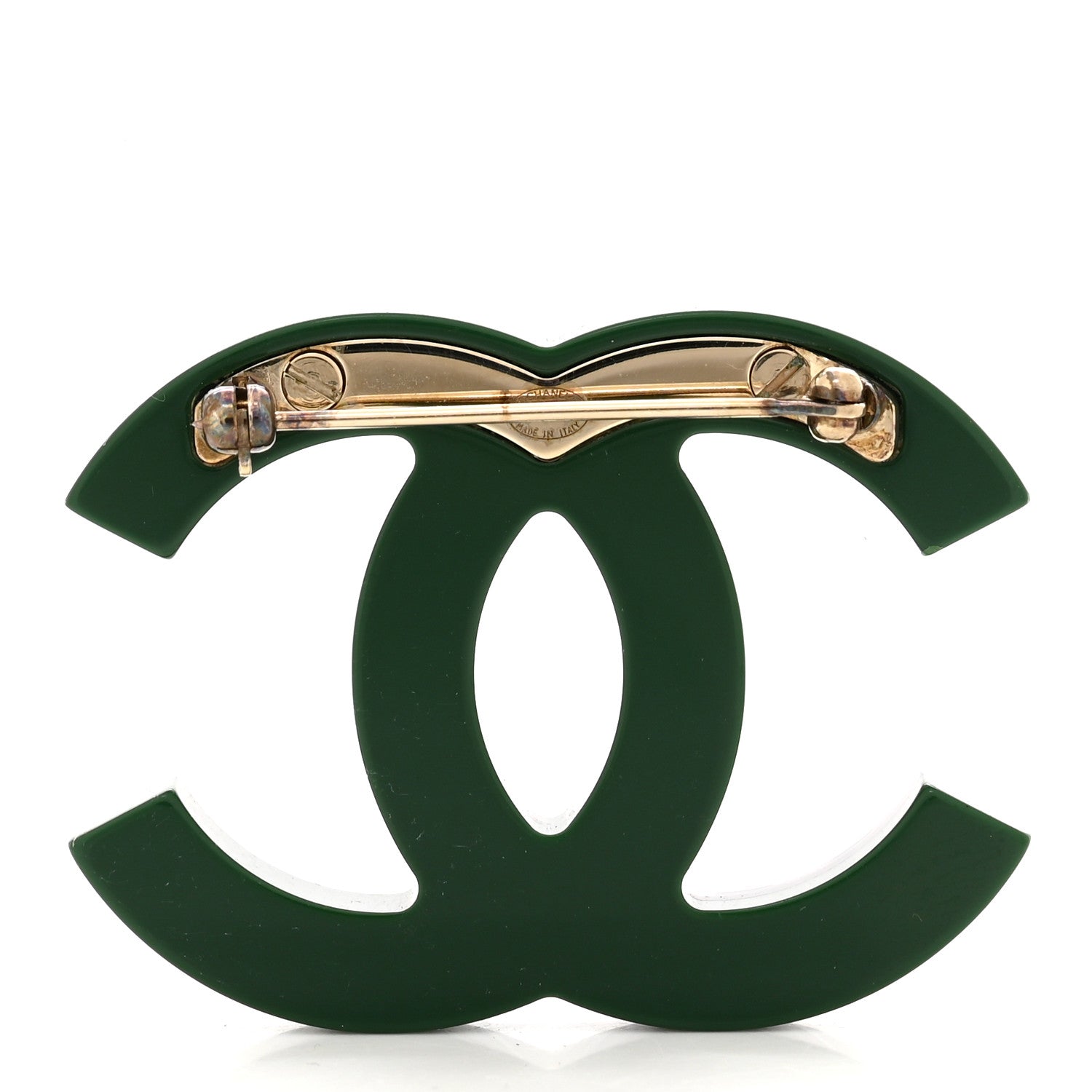 Chanel Resin Crystal Studded CC Brooch Green Multicolor 3 of 5